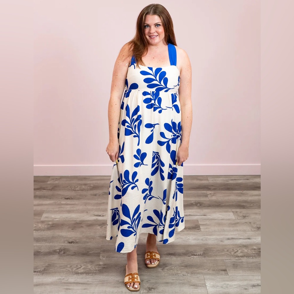 Blue and White Floral Maxi Dress